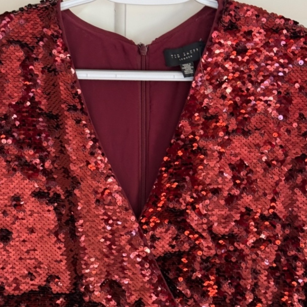 Ted Baker Awesome!!!! Burgundy Sequin Long Sleeve Dress, Small. NWOT fits 2-4 - Picture 7 of 9